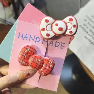 Cute red plaid and cherry bow hair clips for sweet girls daily hair styling and cute wear.