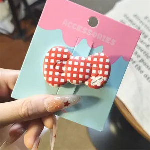 Red checkered bow hair clip cute sweet style hairpin for women and girls daily hair accessories