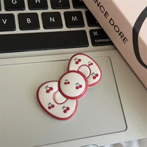 Retro red cherry bow hair clip cute side duckbill clip sweet hair accessory detail view