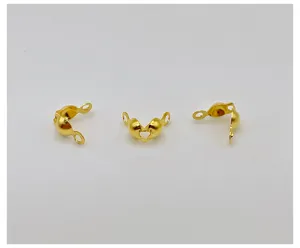 Gold plated double head bead tips detail view, essential DIY jewelry making component parts.