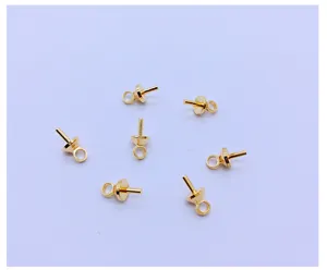 Gold half drilled pearl cup pins jewelry findings DIY craft metal eye pin components wholesale
