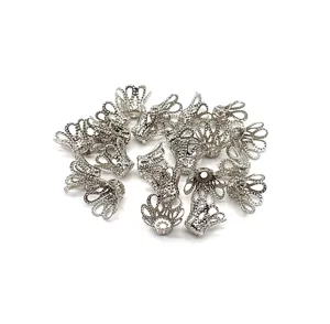 Silver metal flower caps bead caps for DIY jewelry making hair sticks and tassels crafting