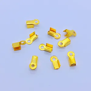Gold plated metal cord ends crimp findings for DIY handmade necklace bracelet jewelry making.