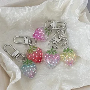 Transparent Fine Glitter Gradient Strawberry Keychain Cute Cartoon Bag Pendant Student Gift Accessories