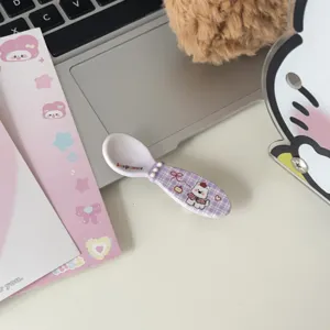 Cute purple plaid spoon hair clip with white dog design, sweet girlish cartoon hair accessory.