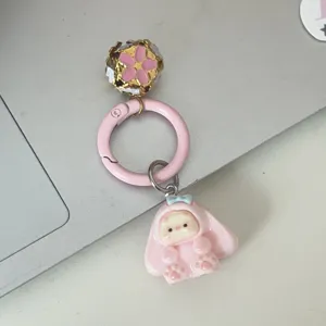 Grazioso portachiavi con campanella di coniglio rosa, ciondolo borsa per ragazze.