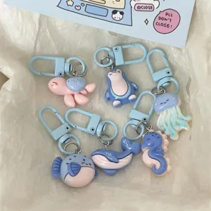 Cute Cartoon Marine Animal Keychain Silicone Penguin Turtle Whale Jellyfish School Bag Pendant Gift