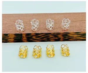 Metal dreadlock rings cuffs hair braid jewelry DIY accessories in gold and silver colors.