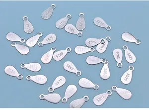 S925 silver plated teardrop metal tags charms DIY jewelry findings for necklace bracelet ends