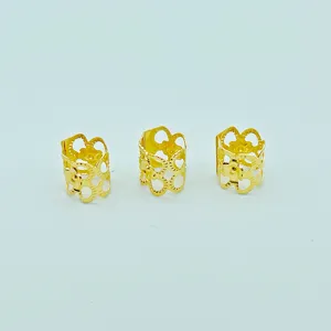 Gold metal dreadlock rings for braids, 8x9mm hollow hair cuffs, DIY hair accessories.