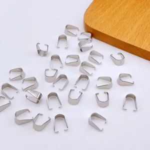 Stainless steel bail clips for jewelry making, DIY crystal jade pendant connectors, silver.