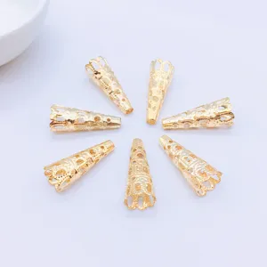 Gold filigree flower cone beads caps for DIY jewelry making findings components 7pcs