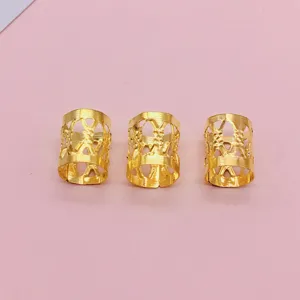 Golden metal hair rings dreadlock cuffs hollow out hair accessories 3pcs main view.