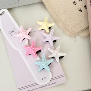 Cute starfish hair clips set, pastel resin side hairpins for women and girls daily styling.