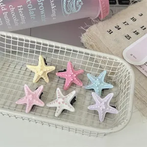 Cute starfish hair clip detail shot, colorful resin duckbill hairpin for girls and women.