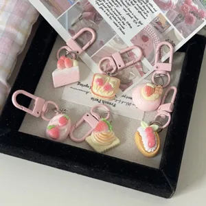 Joli porte-clés dessert fraise simulation gâteau pendentif de sac accessoire esthétique chic