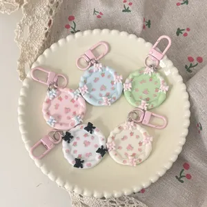 Süße Macaron runde Teller Schlüsselanhänger mit Blumen Schleife Taschen Anhänger Geschenk