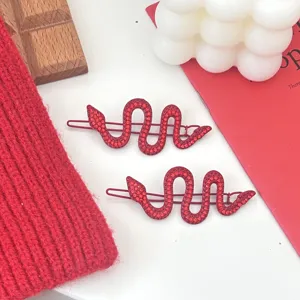 Red rhinestone snake hair clips bobby pins sparkling crystal hairpin for women fashion styling