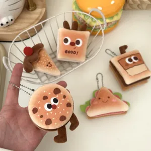 Schattige pluche cartoon eten sleutelhangers, leuke toast tas hangers voor meisjes vrienden.