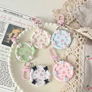 Niedlicher Makronen Harz Teller Schlüsselanhänger Mit Schleife Blumenmuster Taschen Anhänger Schlüsselring Für Frauen