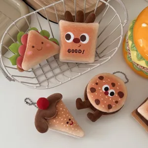Schattig cartoon pluche voedsel sleutelhanger detail, zachte stof toast tas hanger