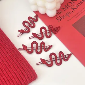 Red rhinestone snake hair clips for women, sparkling crystal hair accessories, 4 pcs set.