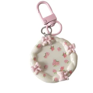 Süßer rosa Schleife Blumen Teller Schlüsselanhänger süßes Tasche Anhänger Geschenk
