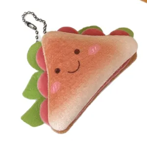 Leuke pluche sandwich sleutelhanger, zachte stoffen cartoon tassenhanger voor leuke meisjes.