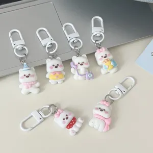 Portachiavi cucciolo bianco carino ciondoli zaino cartone animato accessori borsa scolastica