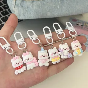 Grazioso set portachiavi cucciolo Westie bianco, ciondolo zaino animale cartone animato.