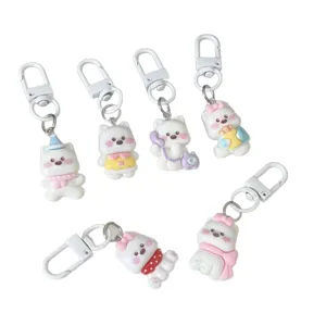 Simpatico portachiavi cucciolo bianco ciondolo zaino cartone animato per ragazze accessori