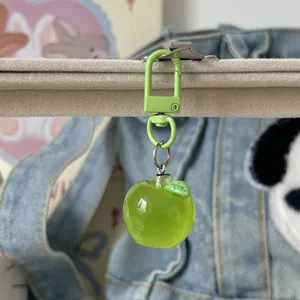 Portachiavi mela verde 3D trasparente simpatico ciondolo di frutta decorazione borsa