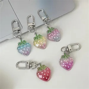 Glitter gradient strawberry keychain cute bag charm for women and couples gift accessory