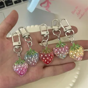 Glitter gradient strawberry keychain cute student bag pendant couple gift accessory detail view
