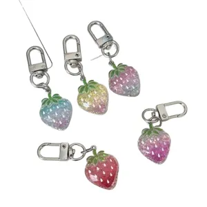 Transparent glitter gradient strawberry keychain cute bag pendant for girls bestie gift accessory