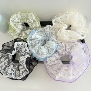 Chouchous en Organza en Dentelle Multicouche de Style Coréen Cordes à Cheveux Florales Douces Accessoires Cheveux pour Femmes Quotidien Décontracté