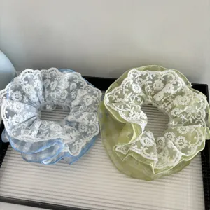 Style coréen doux ensemble de chouchous en dentelle multicouche design floral accessoires cheveux