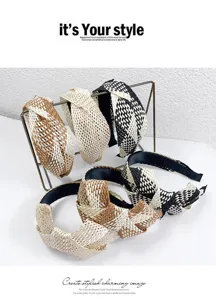 Woven knotted headband detail, chic crisscross design, stylish hair accessory for daily wear.