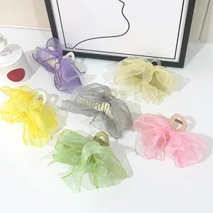 Molle per capelli con fiocco in organza, grazioso fermaglio per coda di cavallo dolce stile.