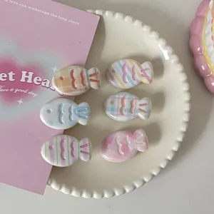 Cute cream color wavy small fish hair clips, macaron multi-color sweet hair accessories.