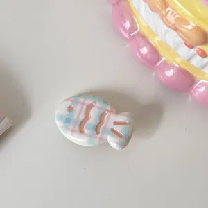 Cute pastel plaid fish hair clip macaron sweet style bangs hairpin for daily sweet outfits.