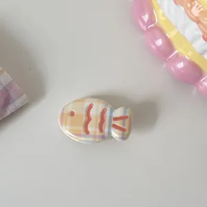 Cute plaid fish hair clip cream color sweet girl hairpin aesthetic hair clip accessory