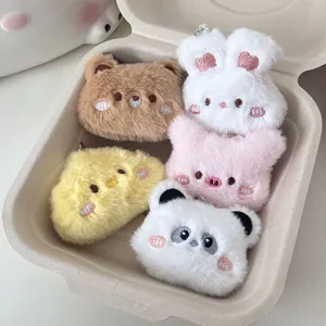 Cute plush cartoon keychains set, fluffy animal bag pendants for girls, lovely accessories.