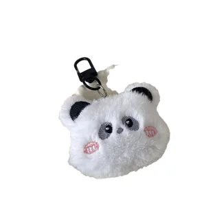 Cute plush panda keychain, fluffy cartoon animal bag charm for girls and teens. Soft key ring.