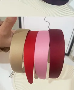 Colorful wide satin headbands set, minimalist fabric hair hoops for women daily styling.
