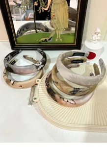 Retro art fabric headband with ink painting and butterfly pattern, chic wide hair hoop.