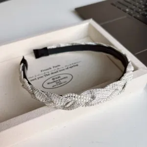 Koreanischer Stil silberner Tweed Perlen geflochtenes Haarband elegante Damen Haar Accessoire