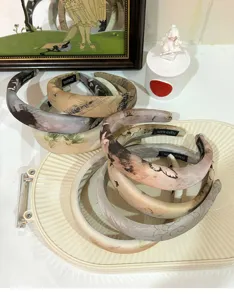 Vintage ink fabric wide headband, artistic Chinese style hair hoop, high crown hair accessory.
