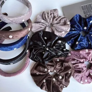 Morandi Velvet Polka Dot Scrunchies And Headbands Elegant Retro Hair Ropes Hair Accessories For Women Daily Party