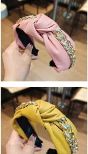 Women leather chunky chain knotted headband fashion hair accessories stylish daily wear 1pc